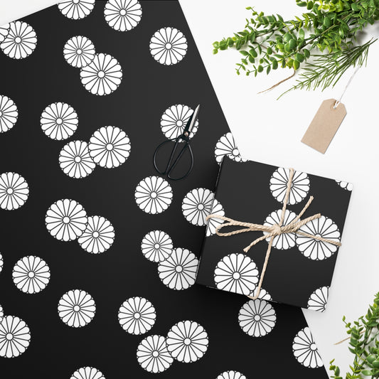 Black Japanese Flower Wrapping Paper