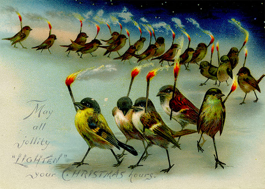 Tiki Torch Birds, The Creepy Victorian Christmas Card Series